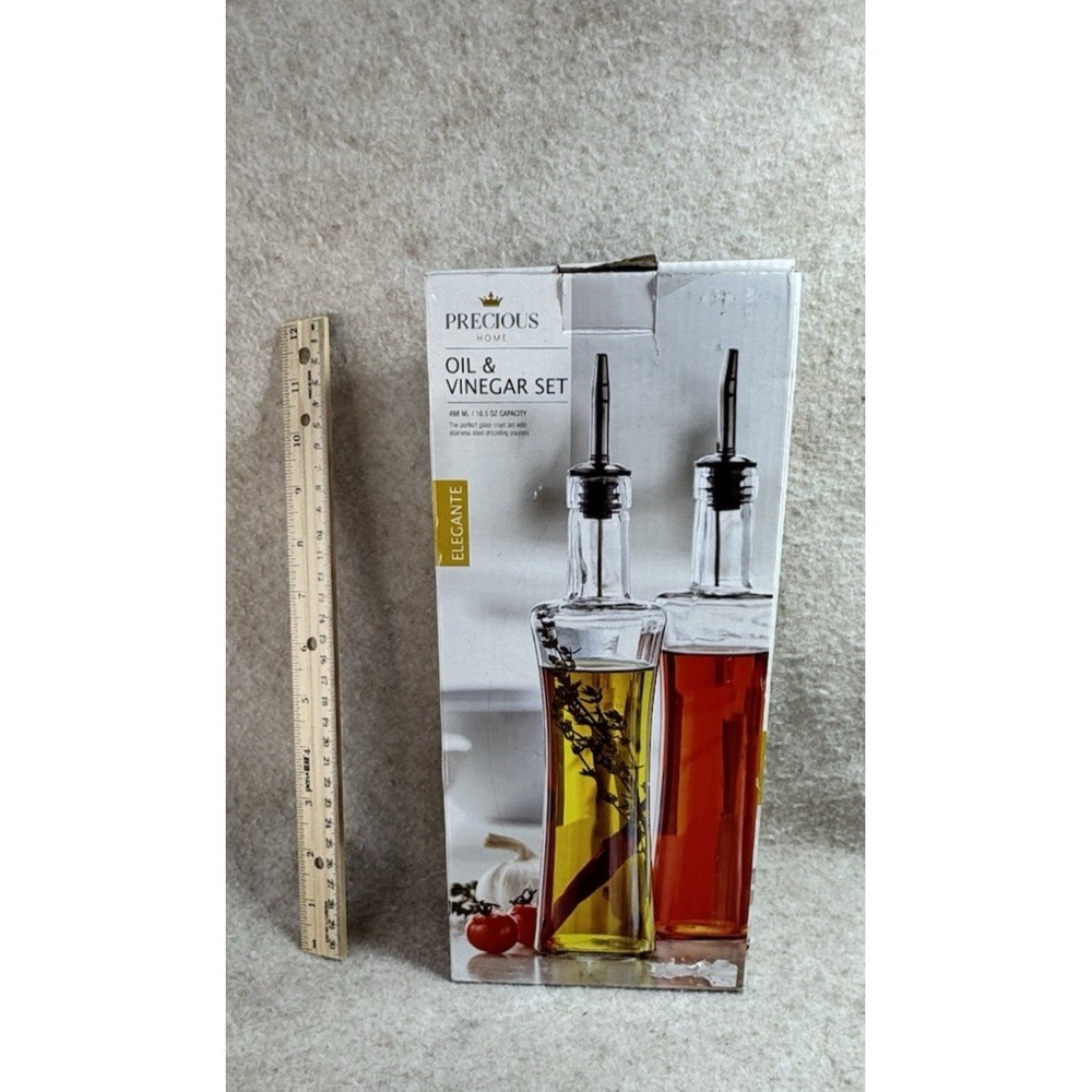 Glass Oil & Vinegar Set Stainless Steel Drizzling Pourers In Box‎